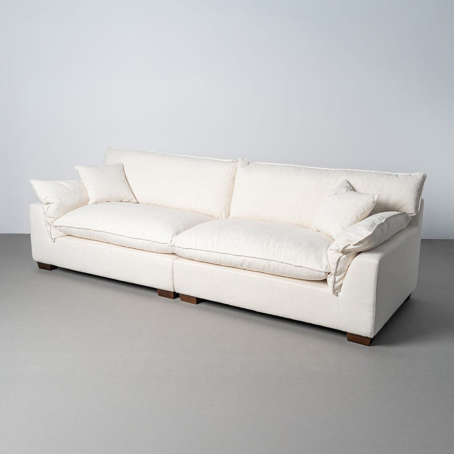 Canapé quatre places en tissu crème mêlé de lin, couleur uni, vue 2