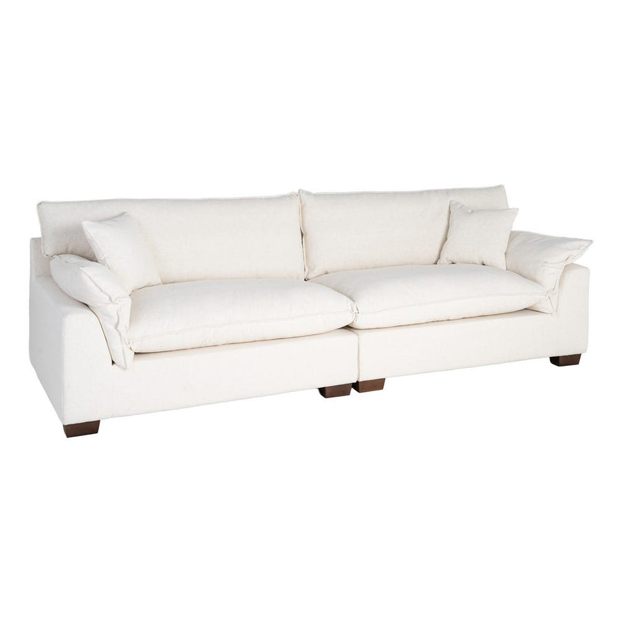 Canapé quatre places en tissu crème mêlé de lin, couleur uni, vue 3