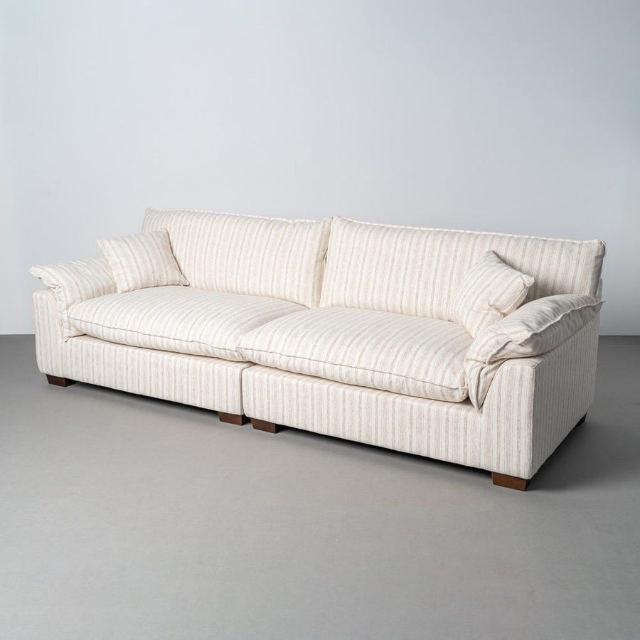 Canapé quatre places en tissu crème mêlé de lin, couleur rayures crème, vue 7