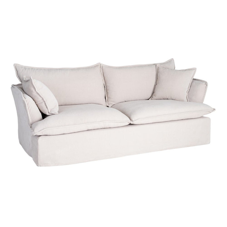 Canapé trois places déhoussable en tissu polyester clair, couleur crème, vue 3