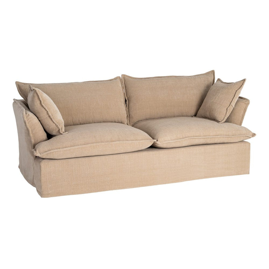 Canapé trois places déhoussable en tissu polyester clair, couleur beige, vue 8