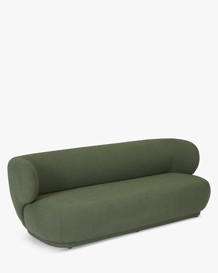 Canapé 3 places en tissu bouclé aux lignes arrondies et pieds noirs, couleur vert, vue 6