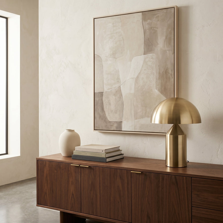 Lampe à poser en métal à abat-jour demi-sphère et base cylindrique, vue 2