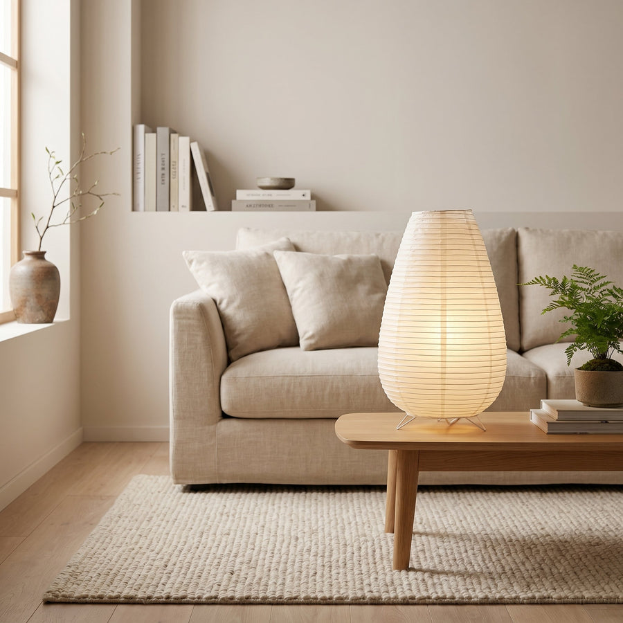 Lampe de table en papier en forme de lanterne arrondie, vue 2