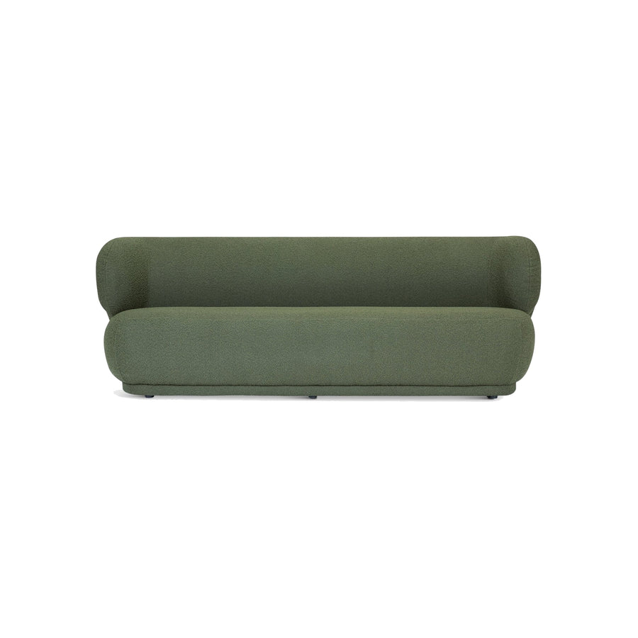 Canapé 3 places en tissu bouclé aux lignes arrondies et pieds noirs, couleur vert, vue 5