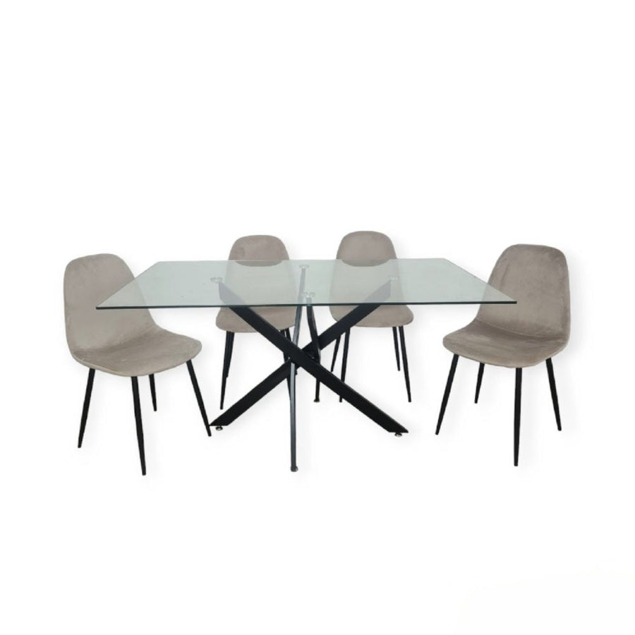 Table à manger rectangulaire à plateau en verre et pieds noirs, vue 2