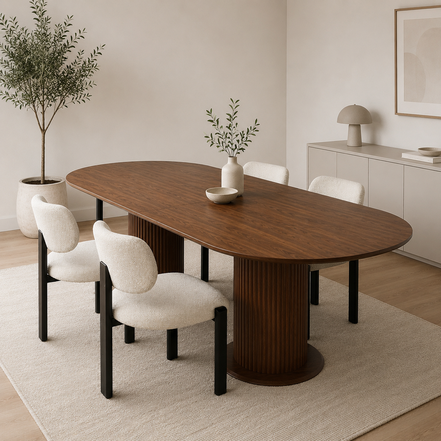 Table à manger extensible à double rallonge, piètement texturé, vue 2