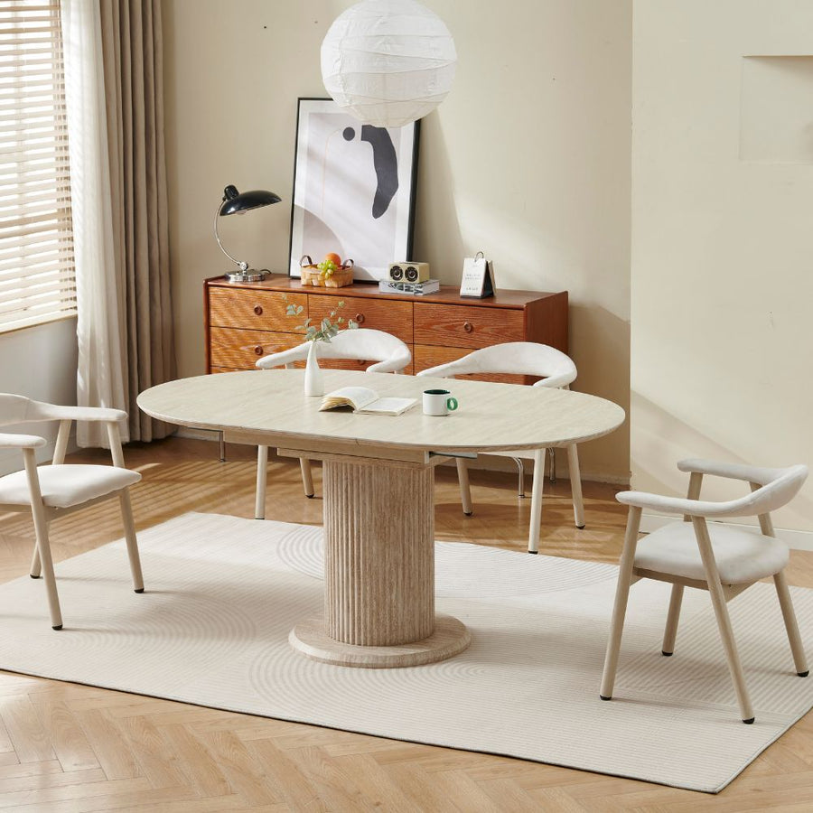 Table à manger extensible à plateau et piètement effet travertin, vue 2