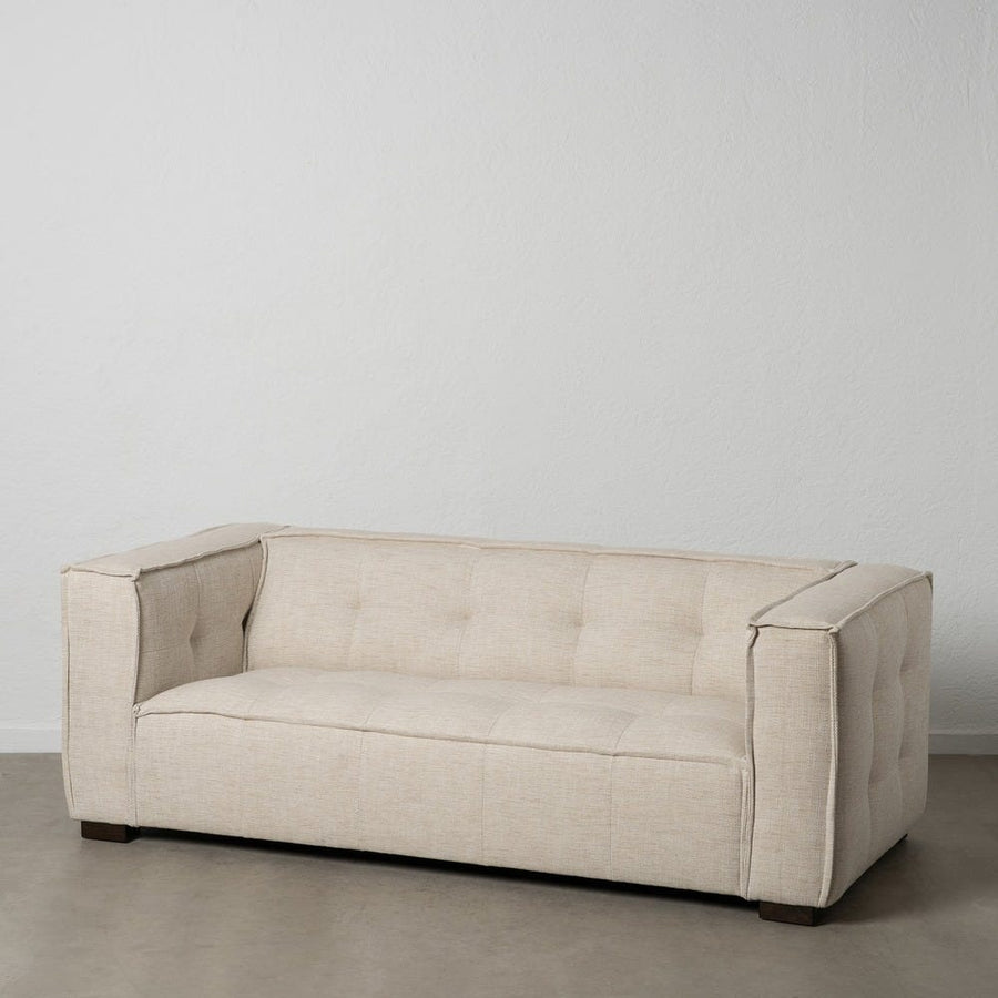 Canapé 3 places en tissu beige à assise large, pieds apparents 218 cm
