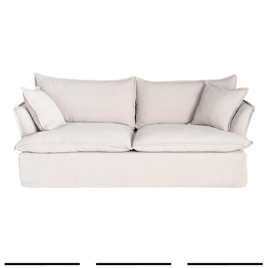 Canapé trois places déhoussable en tissu polyester clair, couleur crème, vue 4