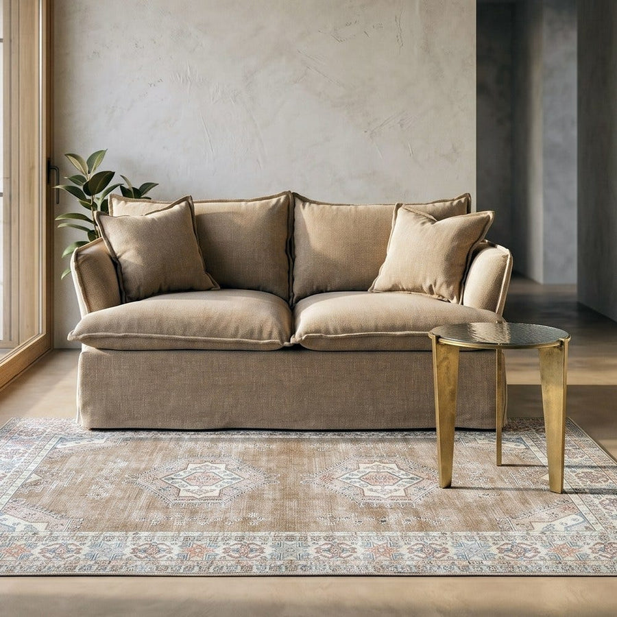 Canapé deux places en tissu polyester aux housses amovibles, couleur beige, vue 6