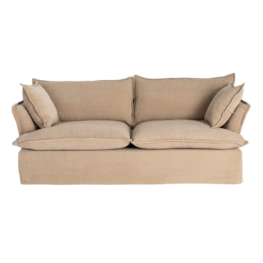Canapé trois places déhoussable en tissu polyester clair, couleur beige, vue 9