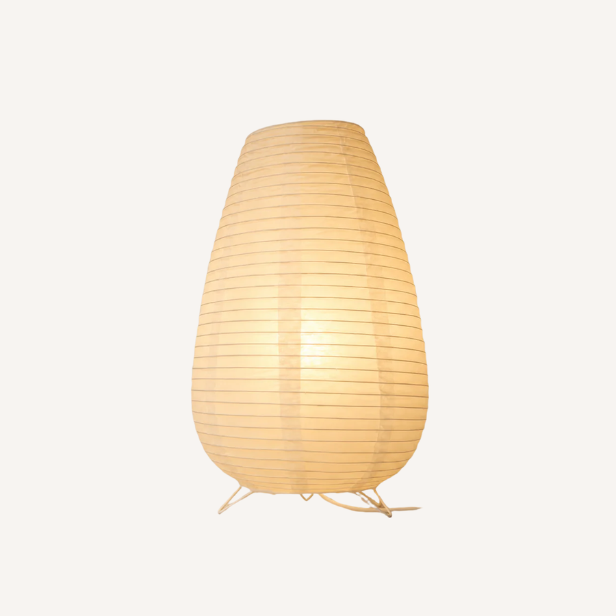 Lampe de table en papier, forme lanterne arrondie, style japandi, H 33,5 cm