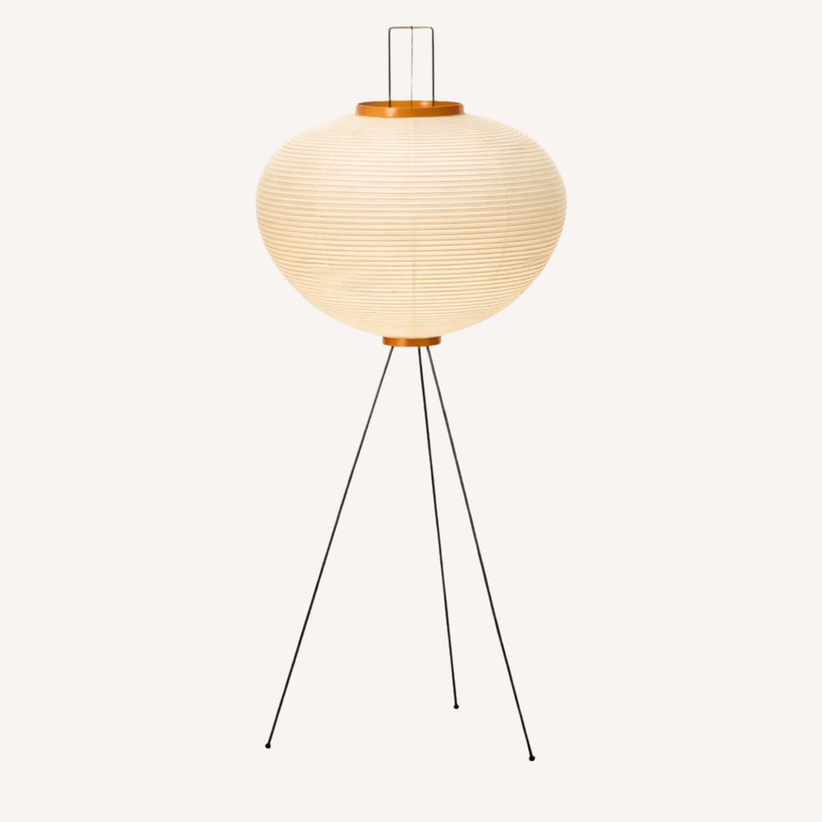 Lampadaire boule en papier de riz plissé sur pied en fer fin, Ø 53 cm, H 120 cm