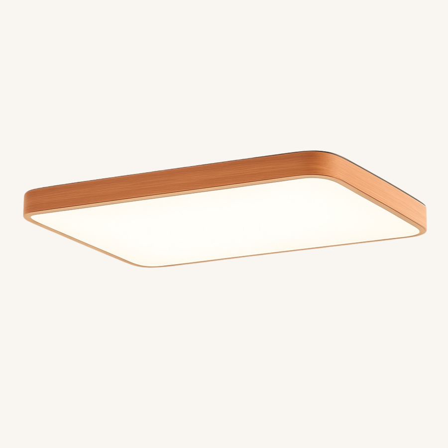 Plafonnier LED en bois aux angles arrondis, de 30 × 30 à 80 × 60 cm