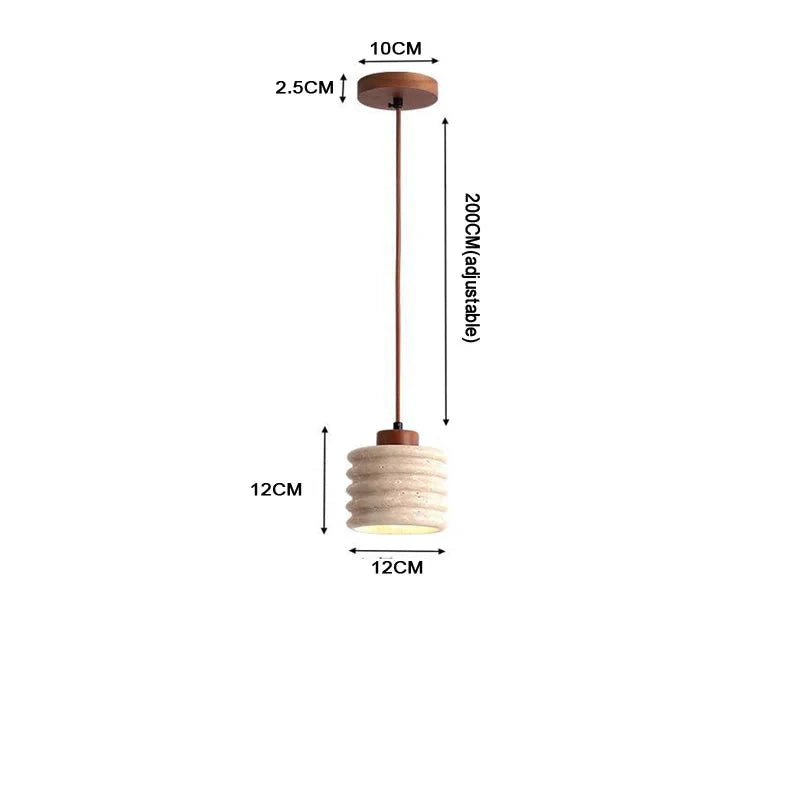 Suspension cylindrique à cannelures en travertin et finition bois, vue 6