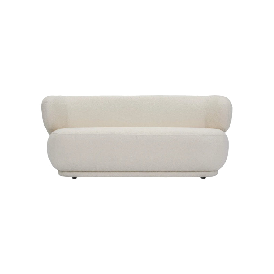 Canapé 2 places en tissu bouclé, design arrondi et assise profonde