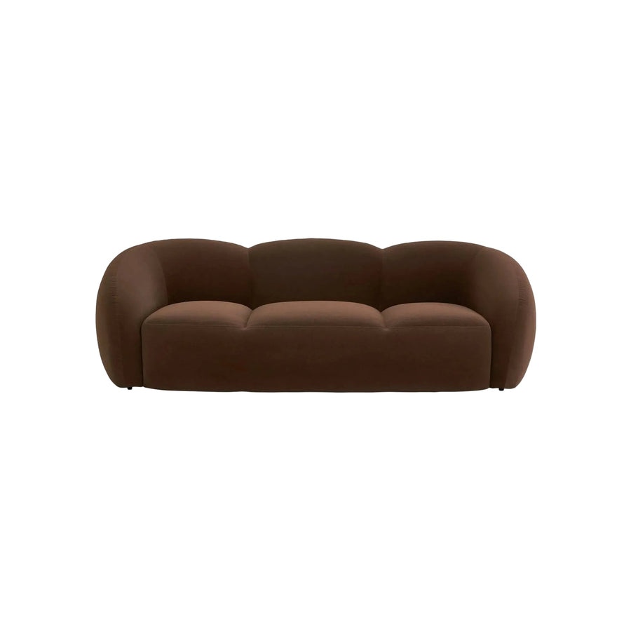 Canapé 3 places en velours marron, lignes douces et assise généreuse