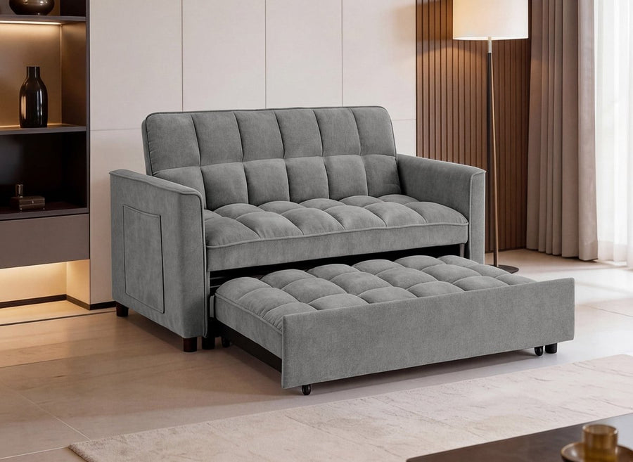 Canapé convertible 2 places à dossier réglable en velours texturé, couleur velours gris, vue 2