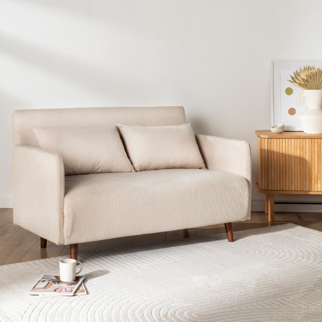 Canapé clic-clac 2 places compact au style scandinave, couleur beige, vue 2