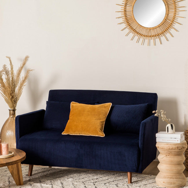 Canapé clic-clac 2 places compact au style scandinave, couleur bleu, vue 14