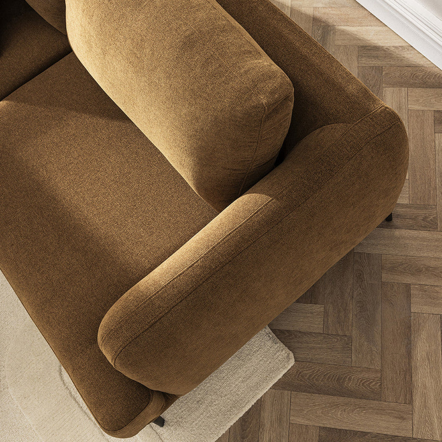 Canapé convertible aux lignes arrondies sur quatre pieds en métal noir, couleur bronze, vue 10