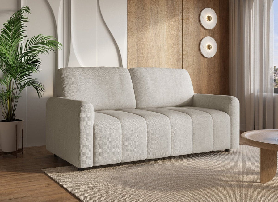 Canapé convertible express 3 places en tissu, surpiqûres verticales, matelas 12 cm