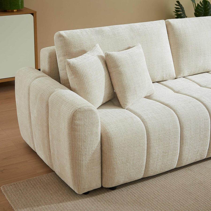 Canapé convertible droit en tissu texturé aux lignes épurées, vue 2