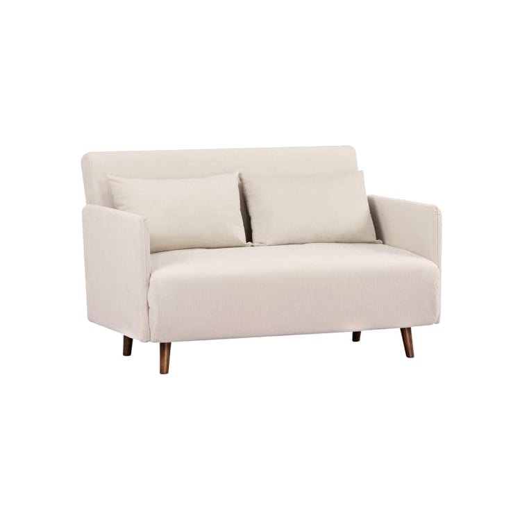 Canapé convertible clic-clac 2 places en polyester, structure pin, accoudoirs amovibles