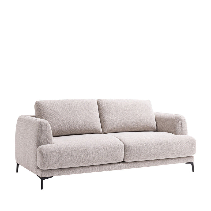 Canapé convertible aux lignes arrondies sur quatre pieds en métal noir, couleur beige, vue 4