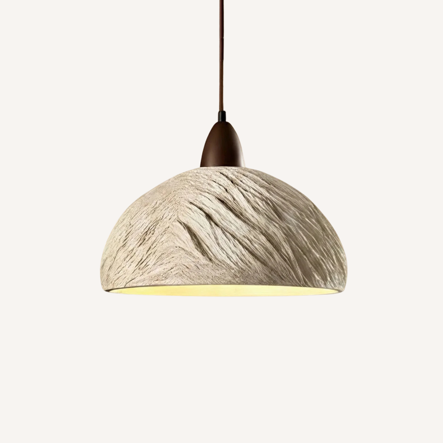 Suspension en béton texturé micro-ciment et bois Ø 28 cm
