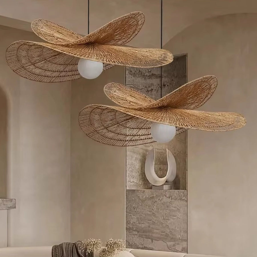 Suspension double feuille en rotin naturel tressé 40, 50 ou 60 cm