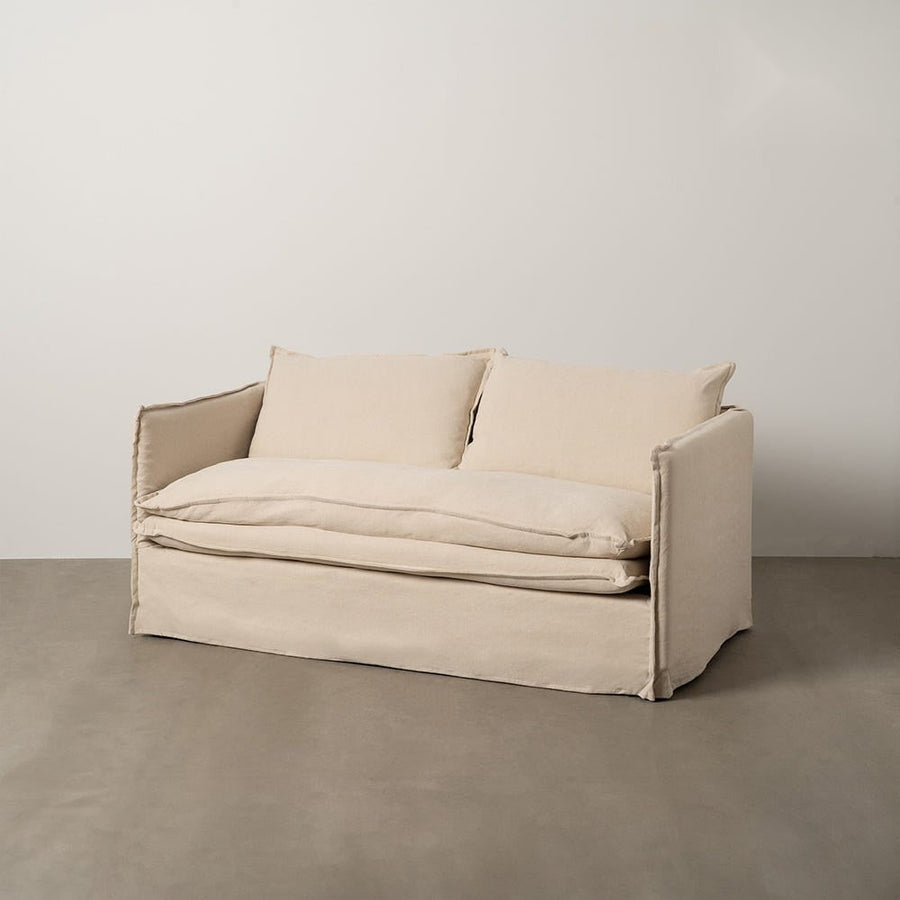 Canapé 2 places en lin et coton crème, housse déhoussable, assise mousse et plume 180 cm