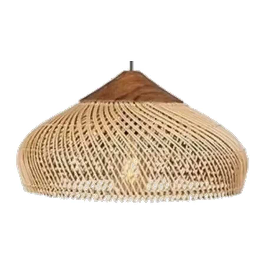 Suspension plate en rotin tressé naturel à calotte en bois, vue 2