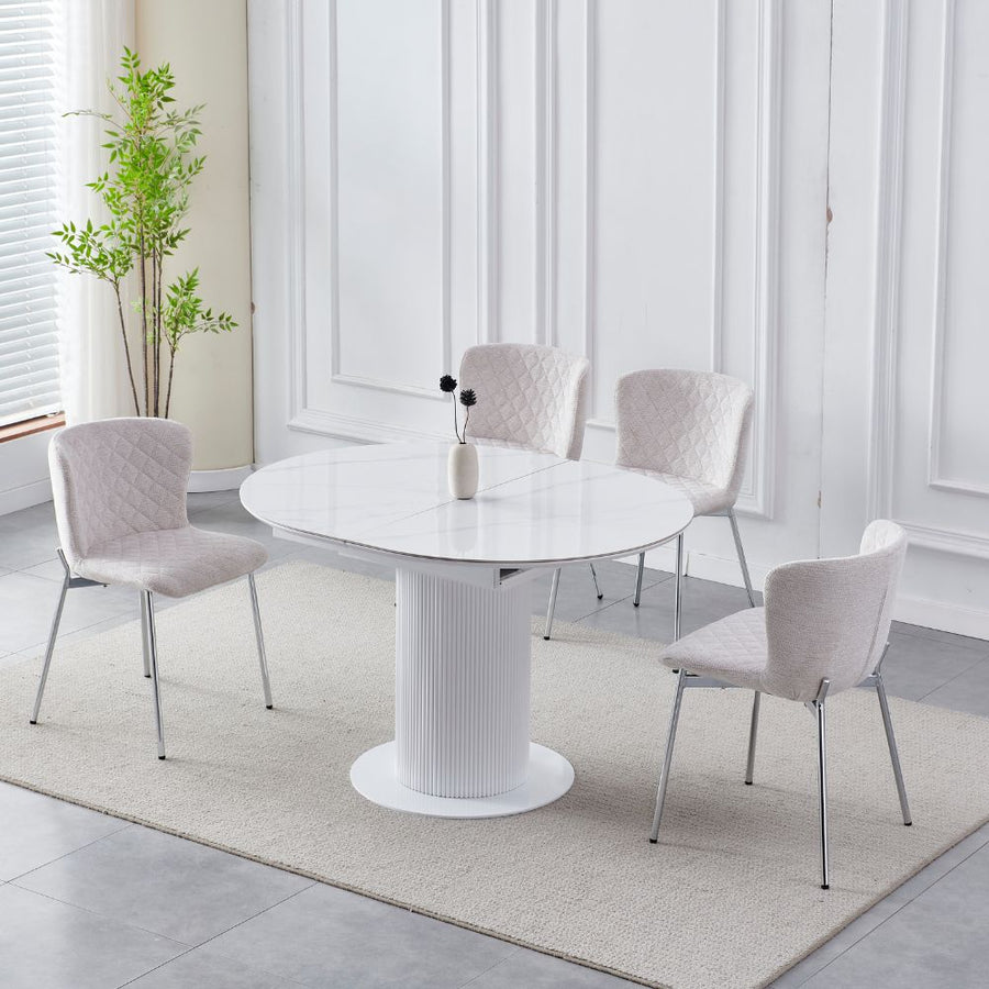Table à manger extensible blanche à plateau céramique et pieds blancs, vue 2