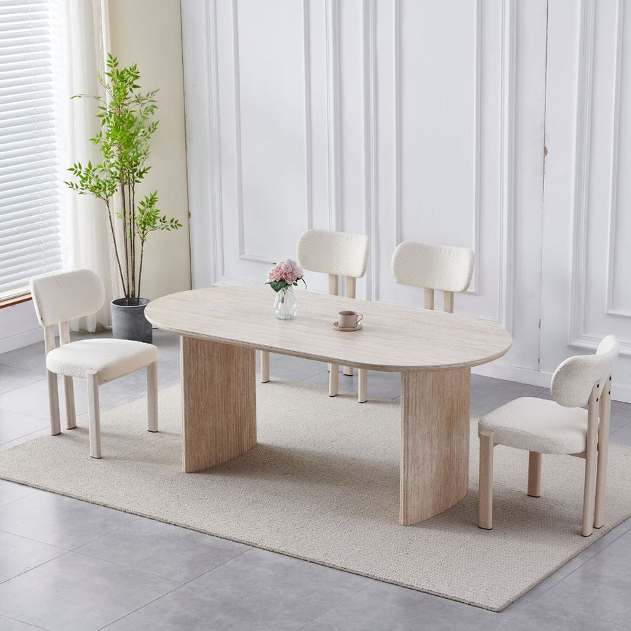 Table à manger rectangulaire plateau céramique effet travertin 180 cm