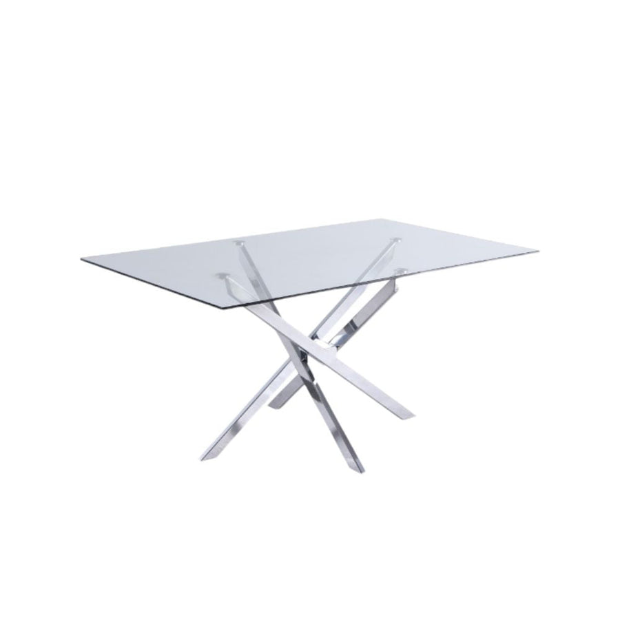 Table à manger rectangulaire à plateau en verre et pieds chromés, vue 2