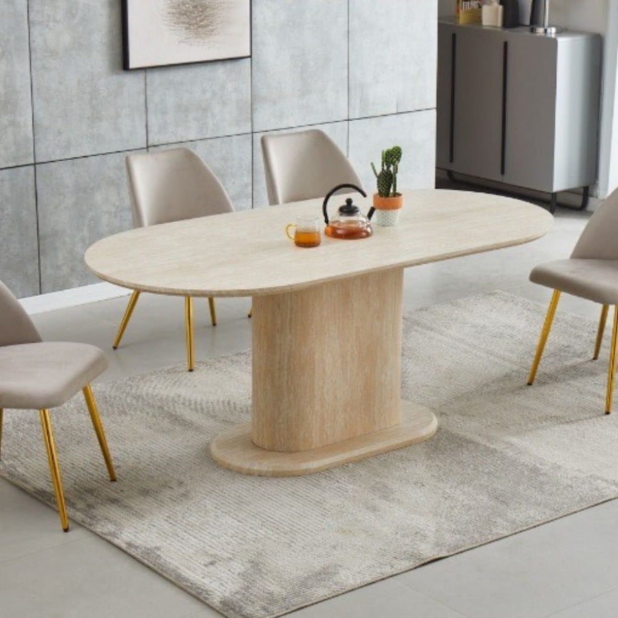 Table à manger rectangulaire effet travertin 150 ou 180 cm