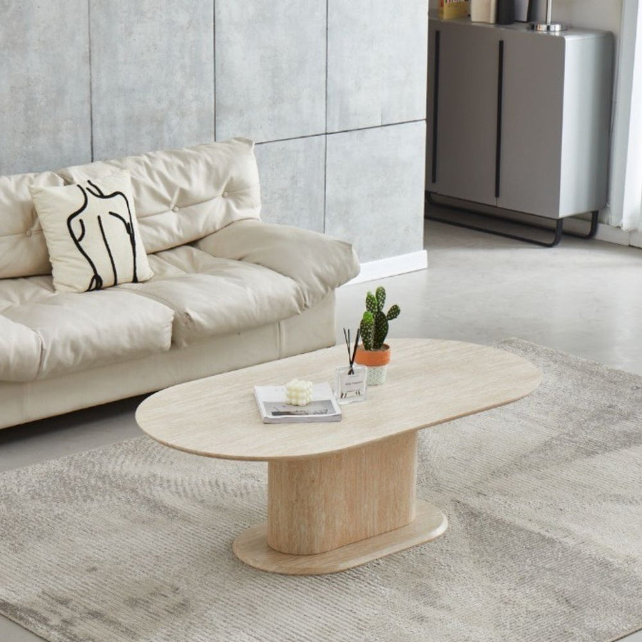 Table basse rectangulaire plateau effet travertin 130 cm