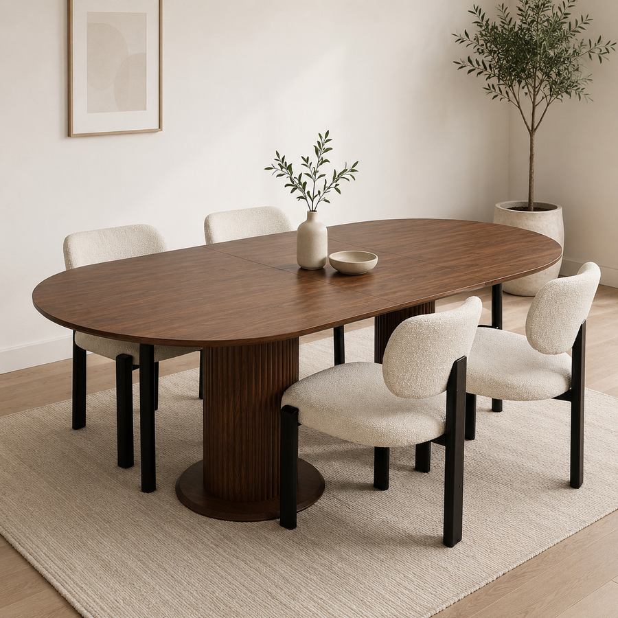 Table à manger extensible à double rallonge piètement texturé 170 à 240 cm