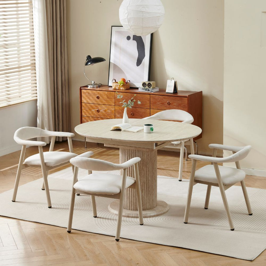 Table à manger extensible plateau et piètement effet travertin 125 à 165 cm