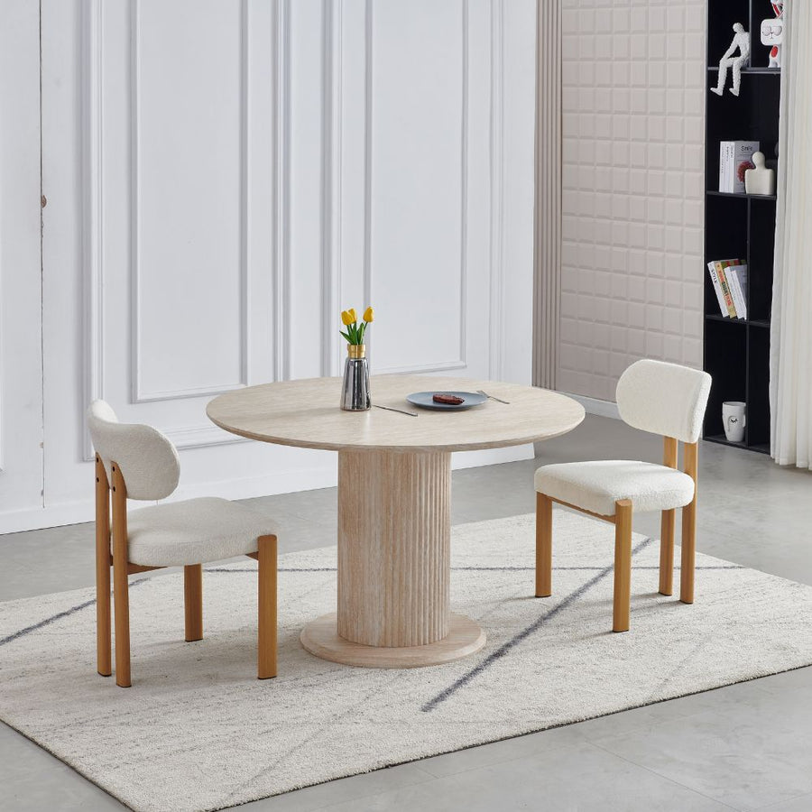 Table à manger ronde plateau effet travertin Ø 100 ou 120 cm